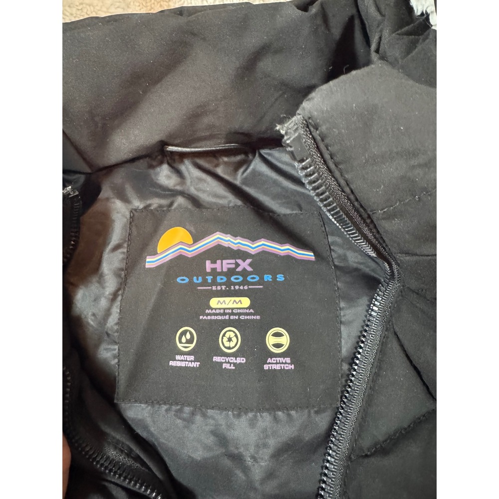 HFX Outdoors Puffer Jacket Womens Medium Black Quilted Water Resistant Hooded - Picture 3 of 10